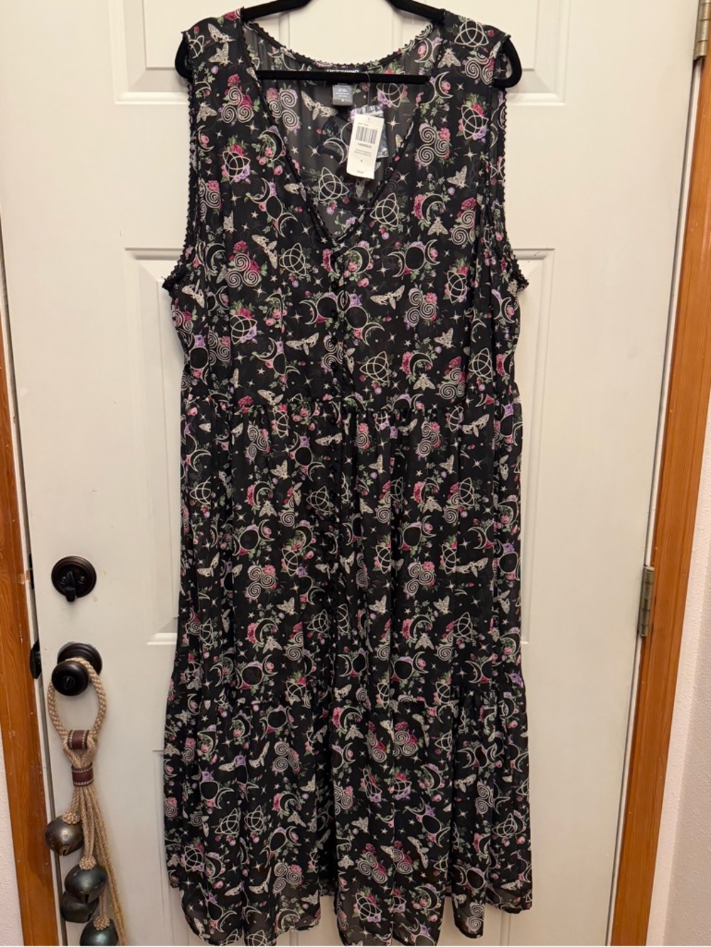 Hot Topic Black Maxi Dress with Pink and White Celestial Print